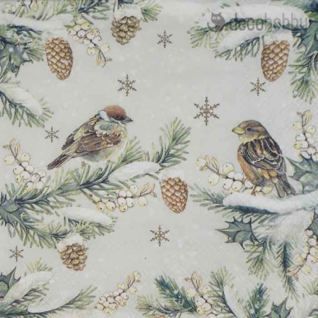 Karacsonyi szalveta Sparrows in snow Decohobby