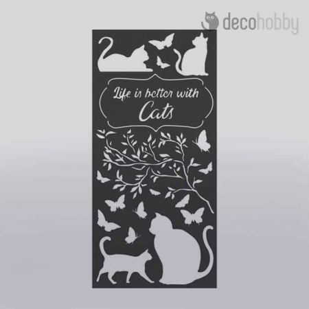 Stamperia MixMedia stencil KSTDL44 Life is better with cats Decohobby