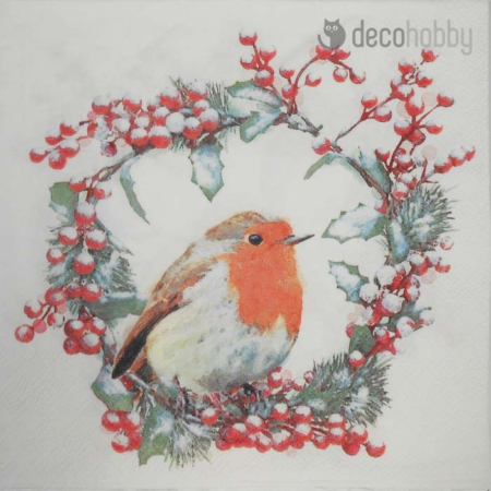 Karacsonyi szalveta Robin in wreath Decohobby