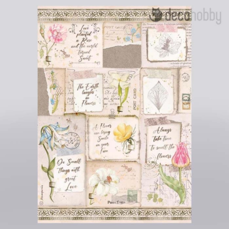 Stamperia rizspapir A4 DFSA4669 Letters and flowers Decohobby