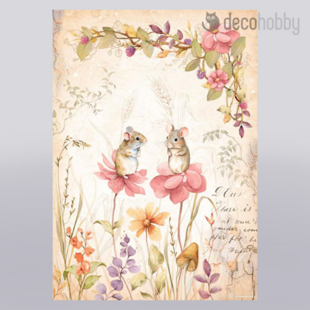 Stamperia rizspapir A4 DFSA4815 Woodland mice and flowers Decohobby
